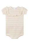 Feltman Brothers Floral Jacquard Pointelle Knit Cotton Bodysuit In Ecru/ Mauve