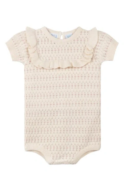 Feltman Brothers Floral Jacquard Pointelle Knit Cotton Bodysuit In Ecru/ Mauve
