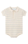 Feltman Brothers Floral Jacquard Pointelle Knit Cotton Polo Bodysuit In Ecru/v Blue