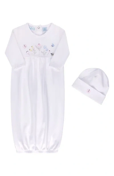 Feltman Brothers Babies'  Garden Embroidered Cotton Gown & Hat Set In Blue