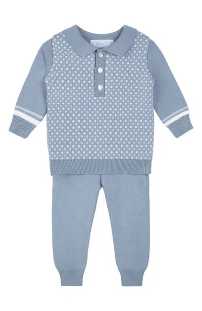 Feltman Brothers Babies'  Geo Cotton Knit Polo Sweater & Pants Set In Blue