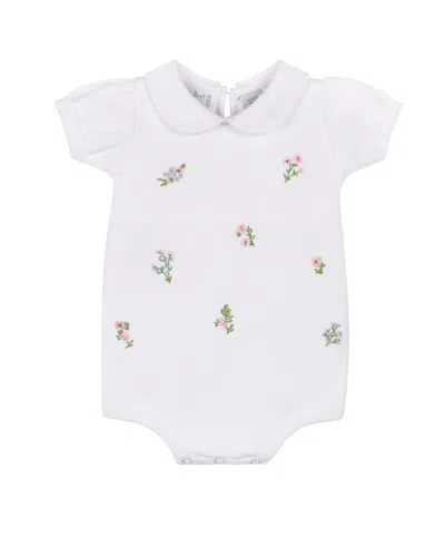 Feltman Brothers Girls' Embroidered Garden Knit Romper - Baby In White