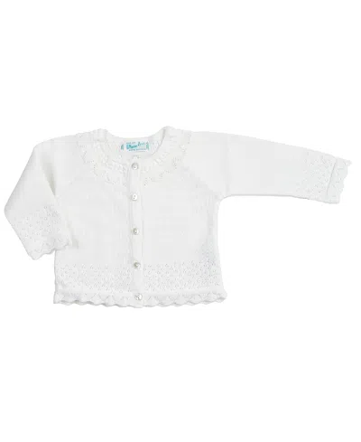 Feltman Brothers Kids' Girls' Pointelle Ruffle Knit Cardigan - Baby In White