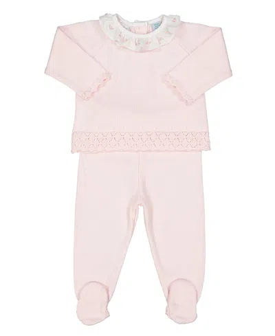 Feltman Brothers Girls' Rose Ruffle Collar Diamond Knit Set - Baby In Pink