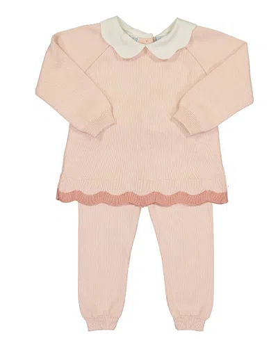 Feltman Brothers Girls' Scalloped Contrast Trim Knit Set - Baby, Little Kid In Pink