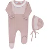 Feltman Brothers Jacquard Yoke Cotton Footie & Hat Set In Mauve