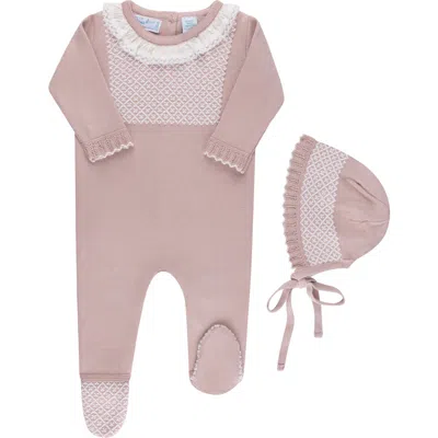 Feltman Brothers Babies'  Jacquard Yoke Cotton Footie & Hat Set In Mauve