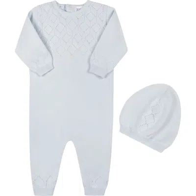Feltman Brothers Babies'  Lux Cotton Pointelle Romper & Hat Set In Blue