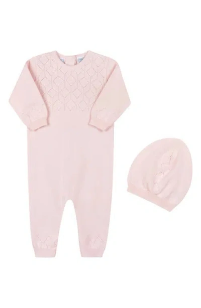 Feltman Brothers Babies'  Lux Cotton Pointelle Romper & Hat Set In Pink