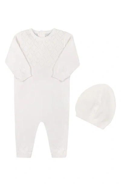 Feltman Brothers Babies'  Lux Cotton Pointelle Romper & Hat Set In White