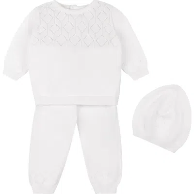 Feltman Brothers Babies'  Lux Cotton Pointelle Top, Pants & Hat Set In White
