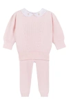 Feltman Brothers Peter Pan Collar Cotton Sweater & Pants Set In Pink