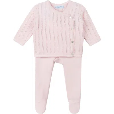 Feltman Brothers Babies'  Pointelle Knit Sweater, Footed Pants & Bonnet Set In Pink