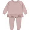 Feltman Brothers Ruffle Hem Cotton Sweater & Pants Set In Mauve