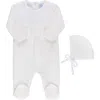 Feltman Brothers Smocked Yoke Cotton Velour Footie & Hat Set In Ivory
