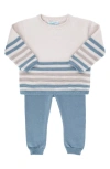 Feltman Brothers Stripe Cotton Sweater & Pants Set In Ecru/vintage Blue