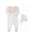 Feltman Brothers Unisex Chevron Velour Romper With Bonnet - Baby In Blush