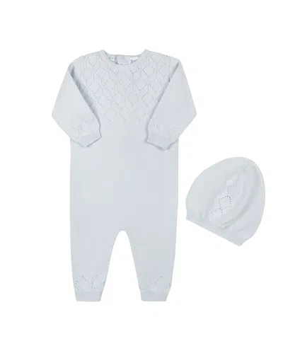 Feltman Brothers Unisex Lux Pointelle Knit Romper With Hat - Baby In Blue