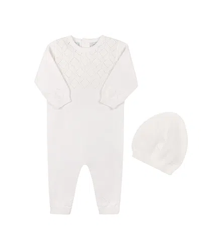 Feltman Brothers Unisex Lux Pointelle Knit Romper With Hat - Baby In White