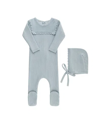 Feltman Brothers Unisex Scallop Trimmed Rib Knit Romper & Bonnet - Baby In Blue
