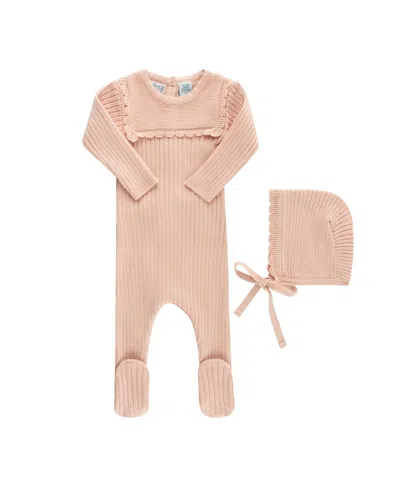 Feltman Brothers Unisex Scallop Trimmed Rib Knit Romper & Bonnet - Baby In Pink