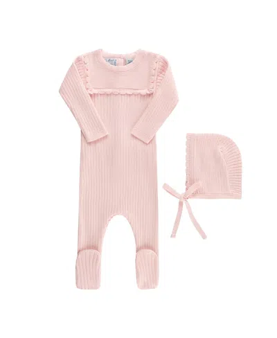 Feltman Brothers Unisex Scallop Trimmed Rib Knit Romper & Bonnet - Baby In Pink