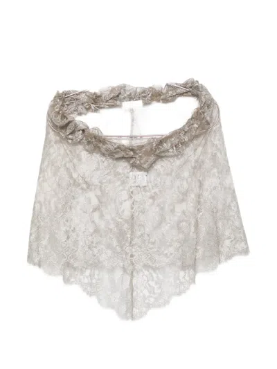 Fely Campo Ruffled Lace Top In Gray
