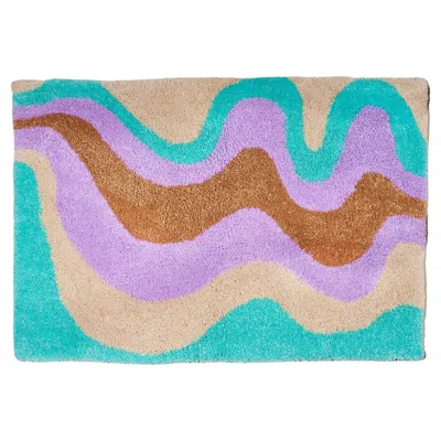 Pre-owned Fem World Hand Tufted Lavender, White, Teal, Brown Wavy Rug In Purple