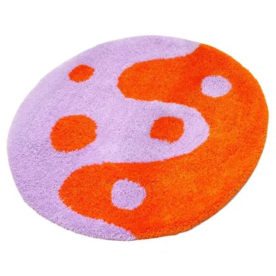 Pre-owned Fem World Hand Tufted Purple And Orange Yin Yang Dot Rug
