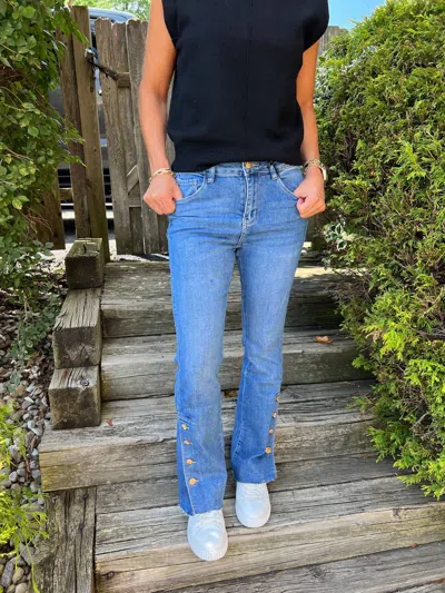 Femme Fatale Veronica Crop Flare Jeans In Medium Wash In Blue