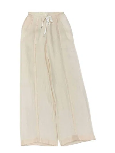 Femme Fatale Women's Jackie Linen Wide Leg Pants With Fringe Detail In Beige In Neutral