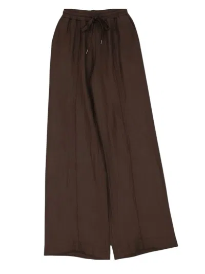 Femme Fatale Women's Jackie Linen Wide Leg Pants With Fringe Detail In Chocolate In Multi