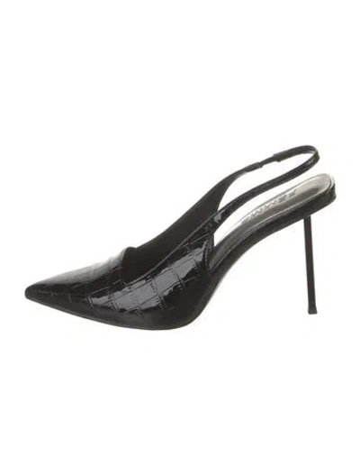 Pre-owned Femme La Embossed Leather Animal Print Slingback Pumps In Black