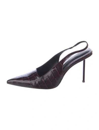 Pre-owned Femme La Embossed Leather Printed Slingback Pumps In Purple