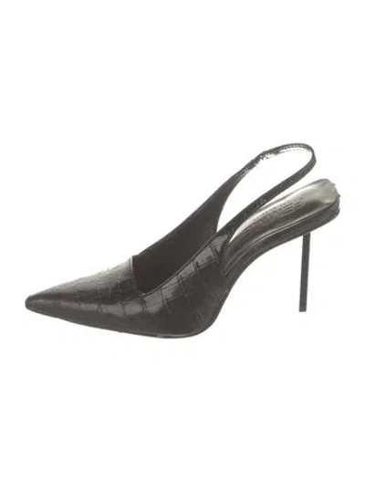 Pre-owned Femme La Embossed Leather Slingback Pumps In Black