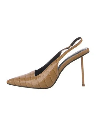Pre-owned Femme La Embossed Leather Slingback Pumps In Neutral