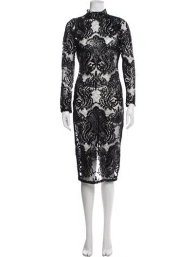 Pre-owned Femme La Lace Pattern Knee-length Dress In Black