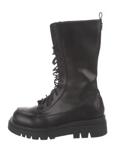 Pre-owned Femme La Leather Combat Boots In Black