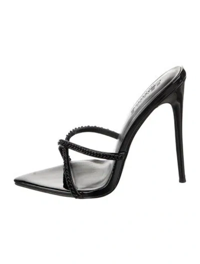 Pre-owned Femme La Patent Leather Slides In Black