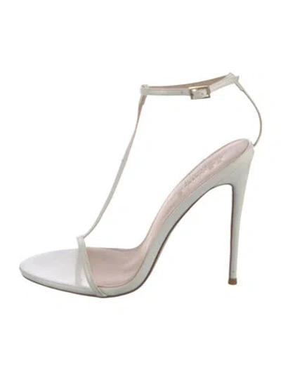 Pre-owned Femme La Patent Leather T-strap Sandals In White