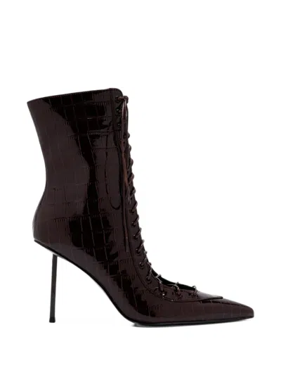 Femme La Salem Croc-effect Lace-up Boots In Brown