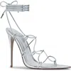 Femme La Sin Ankle Wrap Pointed Toe Sandal In Silver