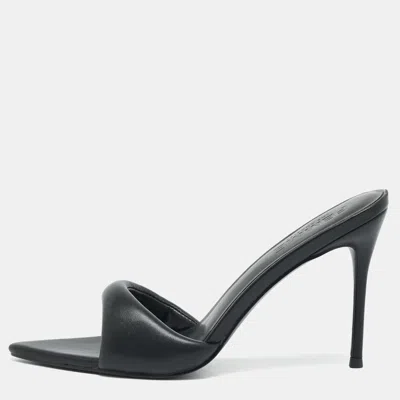 Pre-owned Femme La Size 38 Black Leather Slide Sandals