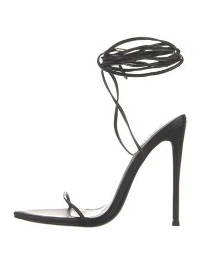 Pre-owned Femme La Vegan Leather Gladiator Sandals In Black