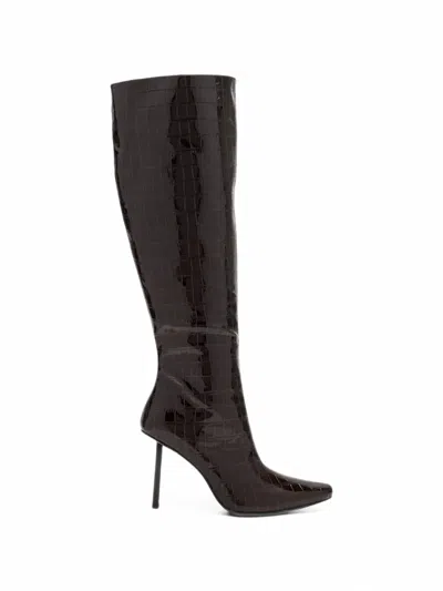 Femme La Whistler Croc-effect Patent Leather Boots In Brown