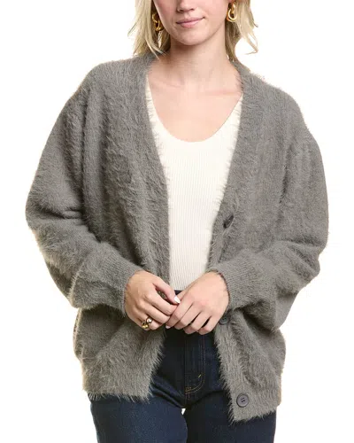 Femme Society Fuzzy Eyelash Cardigan In Grey