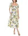 Femme Society Linen-blend Midi Dress In Blue