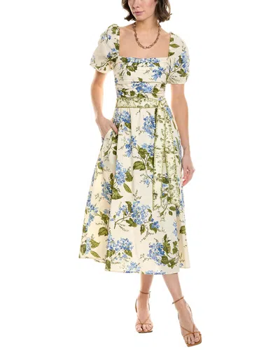 Femme Society Linen-blend Midi Dress In Multi