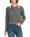 Femme Society Pointelle Wool-blend Polo Sweater In Gray