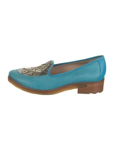 Pre-owned Femmes Sans Peur Snakeskin Colorblock Pattern Loafers In Blue
